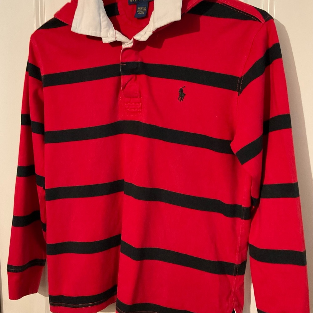 🔥🏇Polo Ralph Lauren Boy Red and Navy Striped Hoodie Long Sleeve Shirt